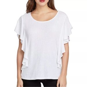 RACHEL ROY Women's White Ruffle-sleeve Scoop Neck Casual‎ Shirt Top NWOT